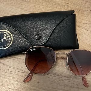 Ray-ban hexagonal flat lense sunglasses pink rose gold